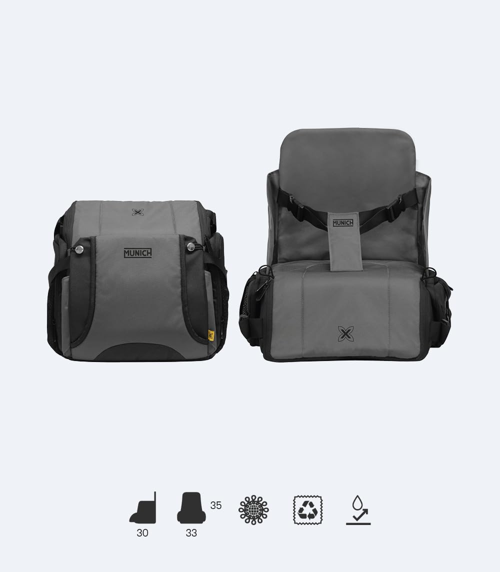 MUNICH Mun25 Siège élévateur portable pour bébé/enfants pliable avec grand compartiment intérieur, imperméable, tissu durable recyclé, idéal pour les repas à la maison et les voyages Max 15 kg