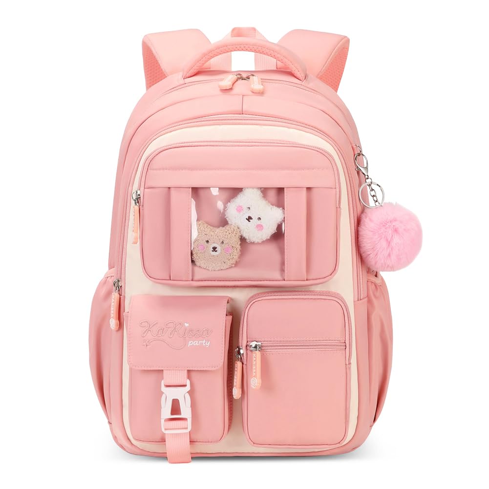 quvup Kids Backpack for Girls,Girls Backpack Cute School Backpack Waterproof Large Capacity for Middle Elementary School Bag(Pink)