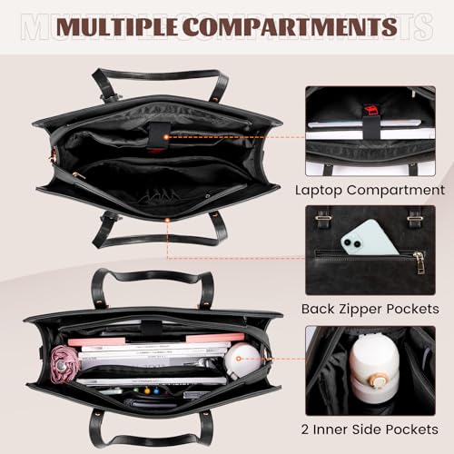 RAINSMORE Bolsa de laptop feminina de couro vintage de 15,6 polegadas para trabalho profissional à p