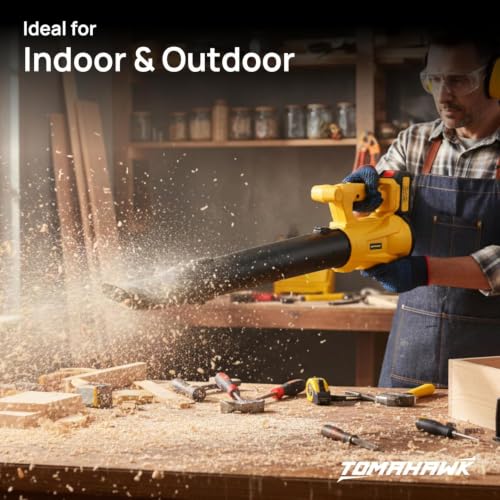 Image of TOMAHAWK TCLB-A20 20V Cordless Leaf Blower - Dual 3.0Ah Batteries, 6-Level Variable Speed, 125 MPH Air Speed, 450 CFM Air Volume | Lightweight Garden & Home Cleaning Blower with 2 Nozzles & Carry Bag