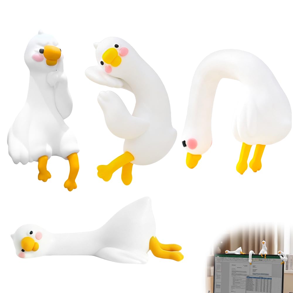 Mbuaopa Off White 4 Pcs Resin Mini Goose Figurines, Tiny Cute Goose Statues, Cute Statues For Computer Monitor, Office Desk, Car Dashboard, Indoor Festival Decor, Silly Goose Gifts For Friend