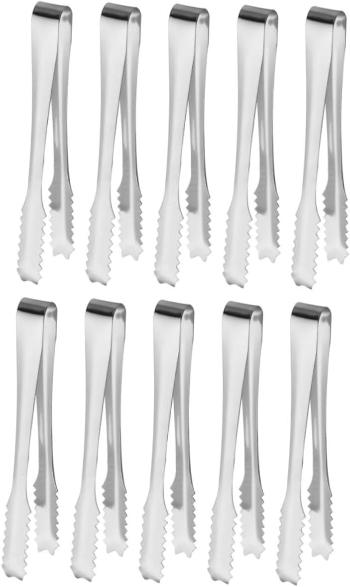 Healifty 10Pcs Stainless Steel Ice Tongs Mirror Polished Ice Clips for Sugar Cubes Portable Bar Party Kitchen Buffet Serving