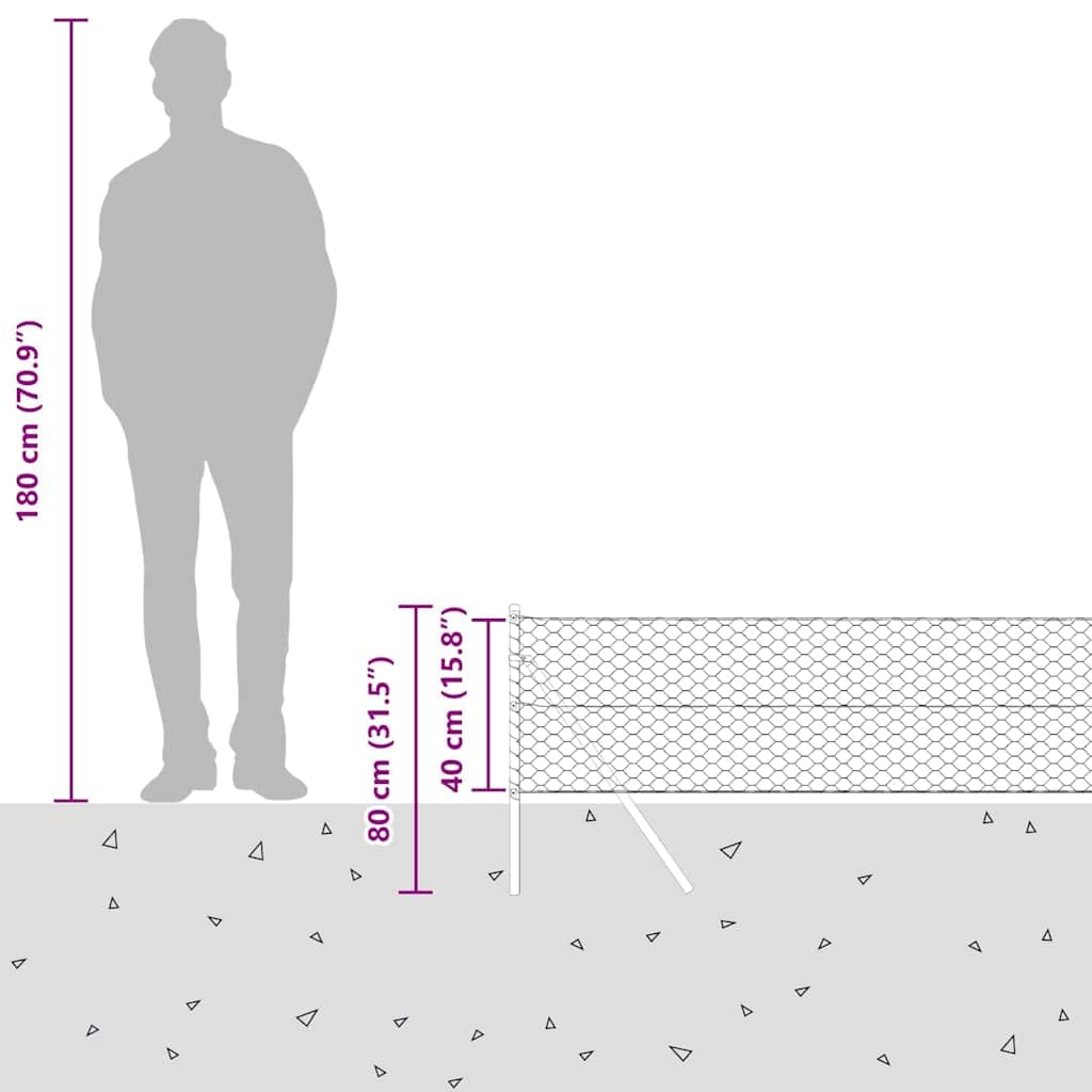 Valla de alambre soldado de 10 x 0,4 m, acero recubierto de PVC verde, incluye 5 postes de 80 cm, 2 postes de esquina, alambre tensor y alambre de amarre, valla de jardín resistente a la