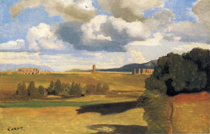 Impresión sobre lienzo de la Campagna Romana por Corot para dormitorio, 60x90 cm