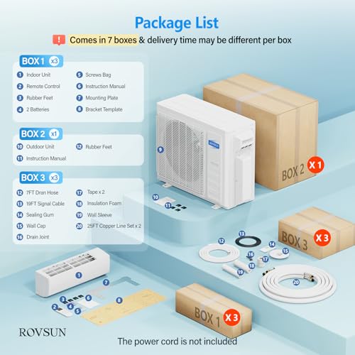 Image of ROVSUN 3 Zone 42000 BTU (18K /18K /18K) Mini Split AC /Heating System, 20 SEER2 Tri Zone Ductless Wall Mounted Air Conditioner with Pre-Charged Condenser, Heat Pump & 25Ft Line Set, 208-230V