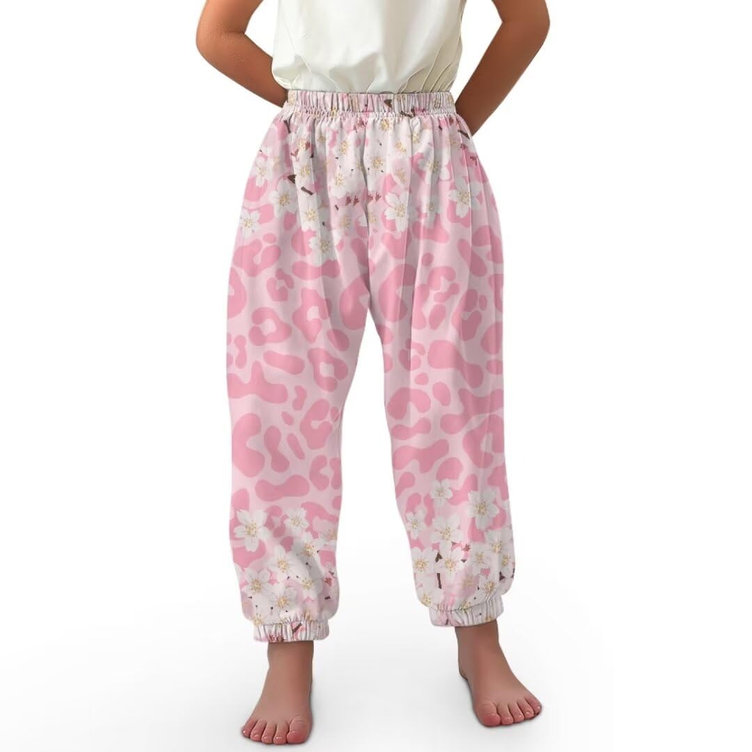 ORGYPET Pink Cow Pattern Casual Cargo Jogger Pants Stylish Linen Harem Bloomers for Kids Plus Size Yoga Leggings for Toddler Quick Dry Sweatpants Casual Pants Gift for Daughter