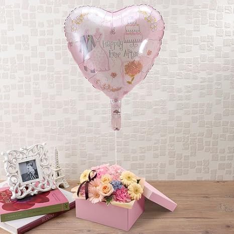 Amazon Co Jp 日比谷花壇 バルーンフラワー Happyeverafter結婚祝い ハートバルーンとウェディングアレンジ ピンク イエロー系 Diy 工具 ガーデン
