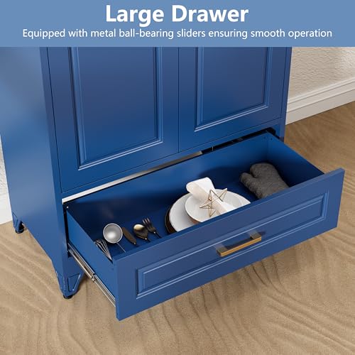 Image of Polup Metal Storage Cabinet,75 inch Tall Kitchen Pantry Storage Cabinet with Doors and Adjustable Shelves, Blue Metal Pantry Cabinets with Drawer, Large Cupboard for Kitchen, Dining Living Room