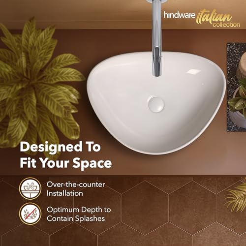 Image of Hindware Italian Collection Essence Table Top Wash Basin for Bathroom | Made of Ceramic | Star White | Oval Shape | Over the Counter Basin