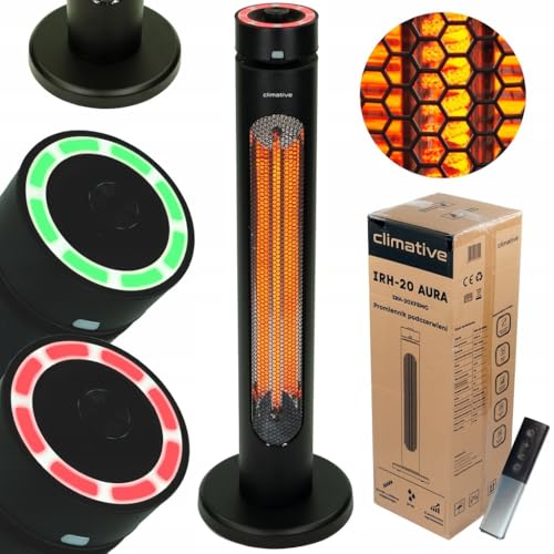 Infrarot Heizstrahler Terrasse FIX 1000W – Infrarotheizung Standgerät mit vertikaler & horizontaler Oszillation, 2 Heizstufen, IP24 Elektroheizung, Heizstrahler Outdoor & Innenraum, Schwarz