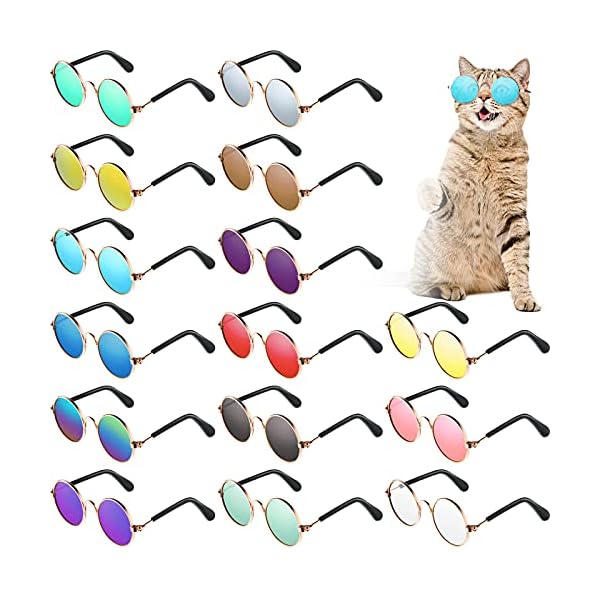 15 pieces small pet sunglasses retro dog sunglasses round metal puppy sunglasses cosplay glasses photo props eyewear for cats and small to medium sized dogs