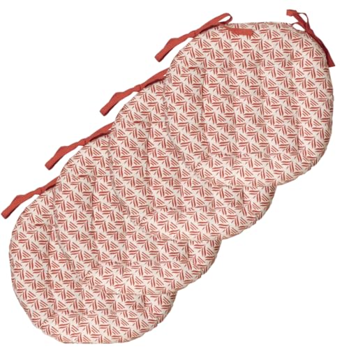Atout Ciel Lot de 4 Galettes de Chaise Rondes Bicolores D.40cm, Terracotta Imprime/Uni