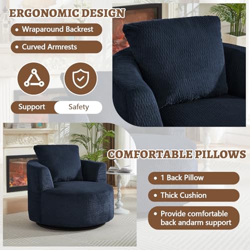 Sillón Giratorio Chenille Azul Oscuro miniatura 5