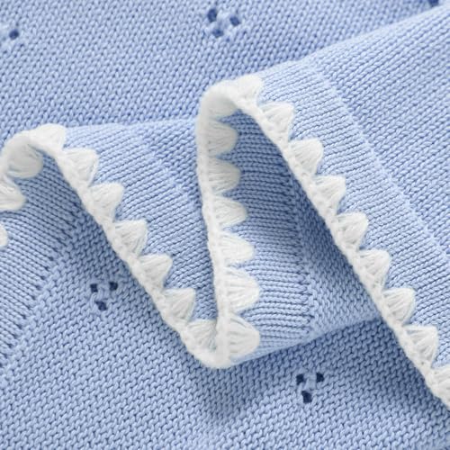 Image of Baby Blanket Knit Ultra Soft Swaddle Receiving Blankets for Boys & Girls Cotton Knitted Newborn Infant Toddler Nursery Crib 30 x 40 Inch