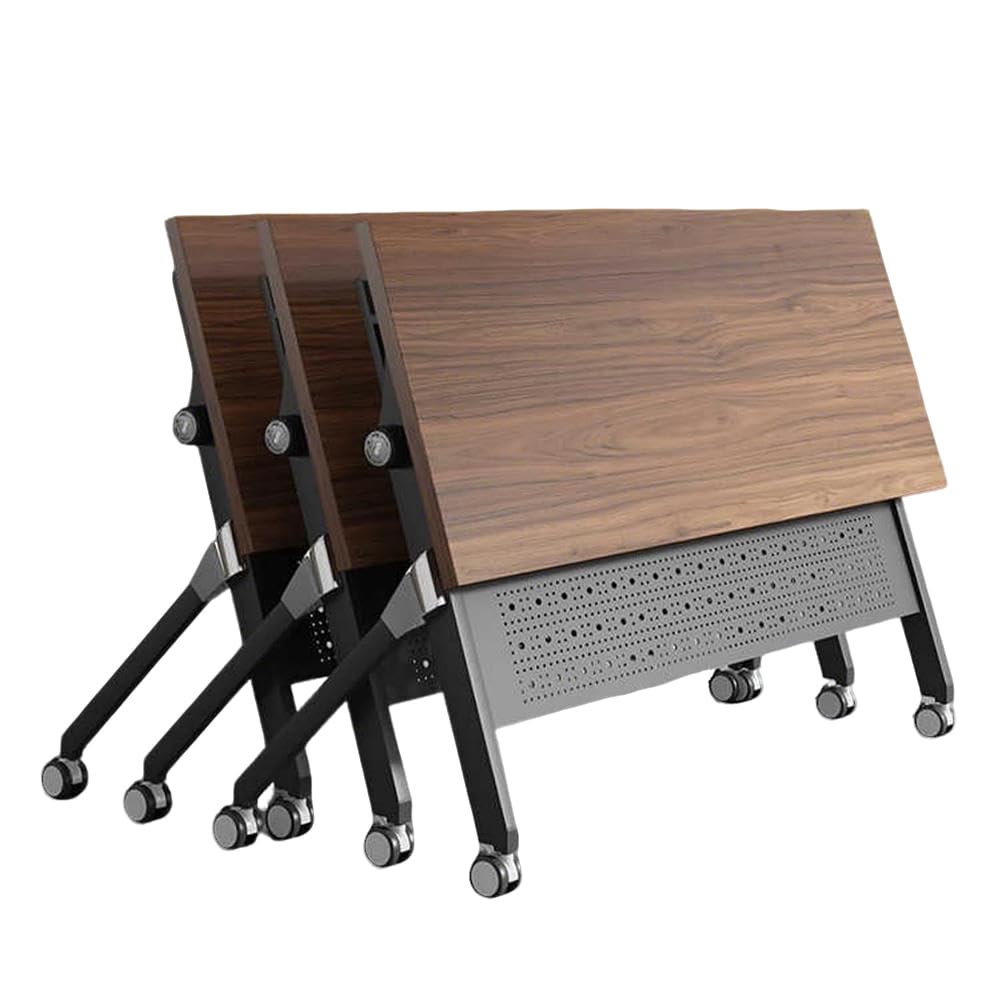 Tavolo da conferenza pieghevole con piano in legno e pannello privacy design modulare per uffici e aule con ruote bloccabili telaio in acciaio postazione di lavoro salvaspazio