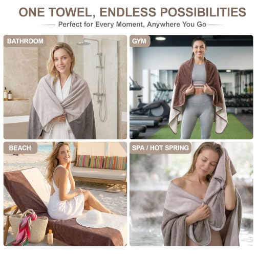 Image of Story@Home 500 GSM Microfiber Towels for Bath Large Size | Towel Set of 2 |Super Soft Color Blocked Bath Towels | 70 x 140 cm | Grey & Dusty Rose | Skin & Hair Friendly Bath Towels for Men, Women