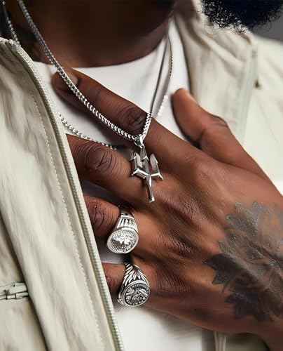 Sterling Silver Men's Pendant Necklace | Real Man Necklace Jewelry | Silver Pendant Necklaces Gift for Father's Day, Men's Birthdays, Thanksgiving, Christmas (Smooth Trident)2