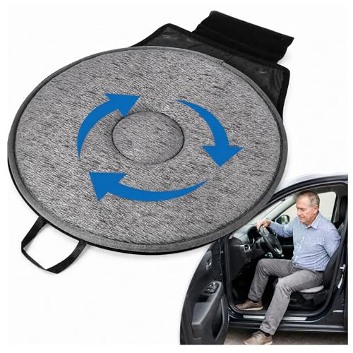 SHINEOFI Orthopedic 360 Swivel Car Seat Cushion for Seniors - Premium Memory Foam Rotating Chair Pad - Essential Mobility Aid for Hip Back & Sciatica Pain Relief Non-Slip Base & Washable Cover Grey