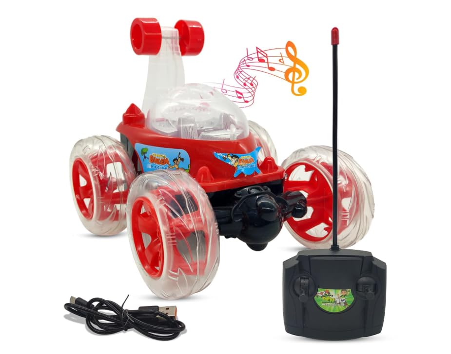 Image of Babble Buddies Kids' Stunt Car: Rechargeable Remote Control, 360-Degree Twisting Acrobatics, Music & Lights, Plus Charger (Assorted Color).