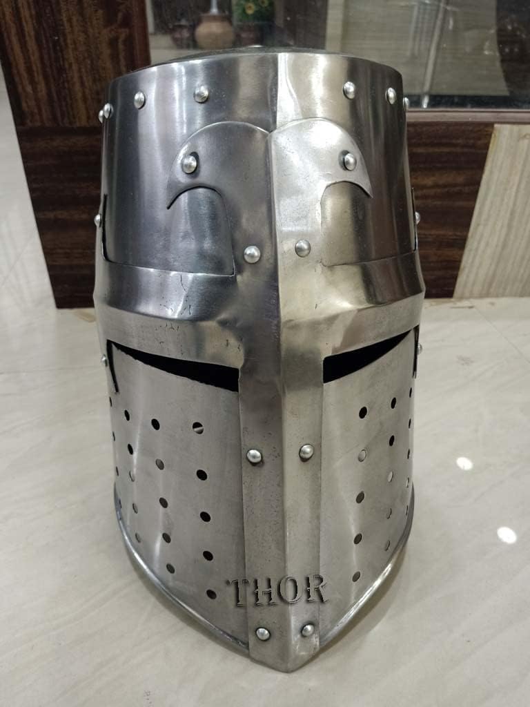 THORINSTRUMENTS Medieval Warrior Templar Knights Crusader Helmet | Wearable for Adult | Medieval Costumes Rustic Vintage Home Decor Gifts