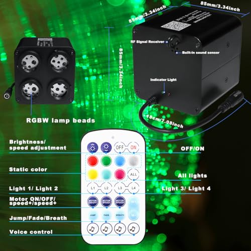 Image of AMKI 4 Color 36W Twinkle Sound Mode RGBW 4 Ports Light Source Engine Driver Remote /APP Control Starlight Box Motor for Fiber Optic Star Ceiling Light Kit