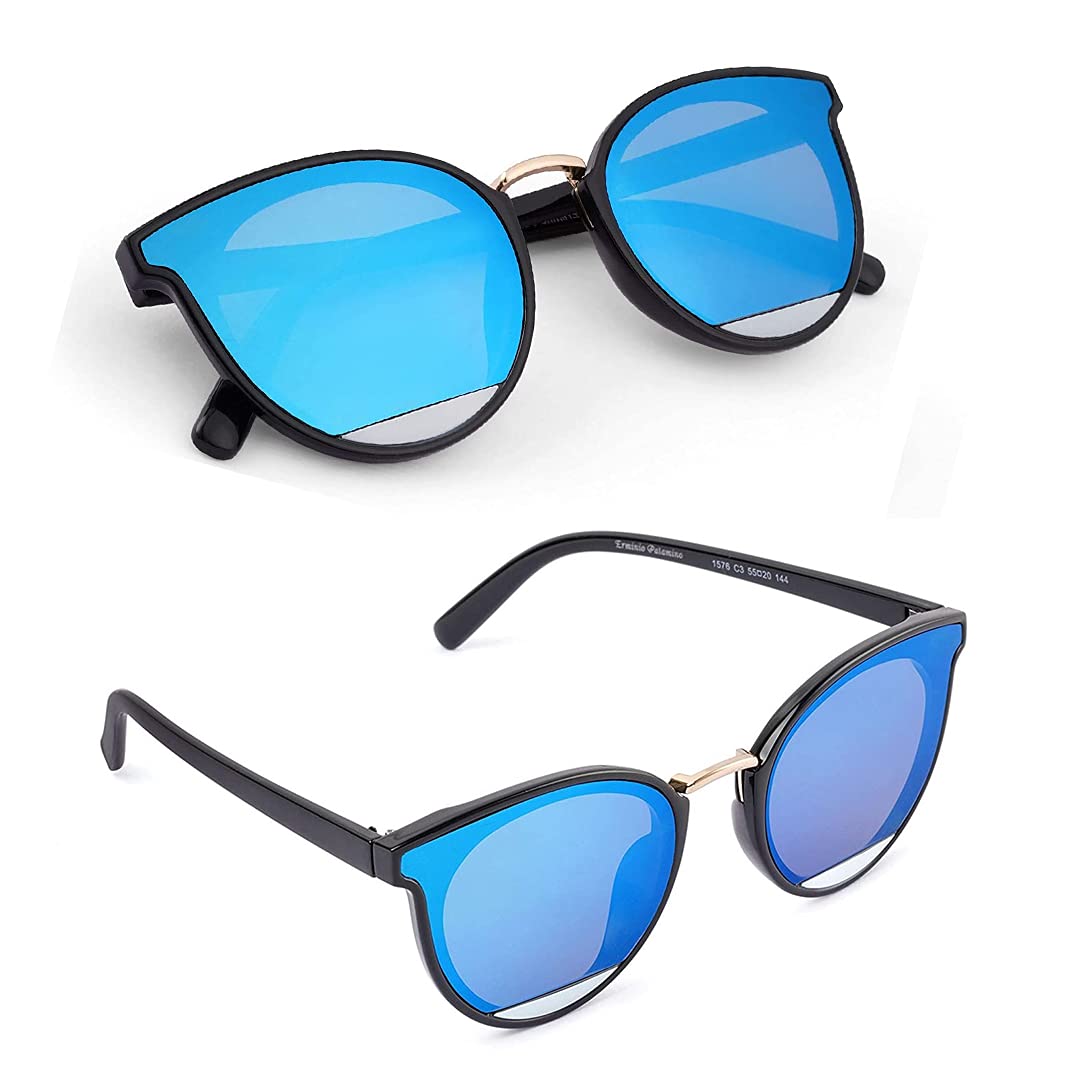 Women's Stylish Cat Eye Full Frame Sunglasses | Polarized and 100% UV Protected | Latest Fashion | Medium Size | Black Golden | Designed in Italy-image-5