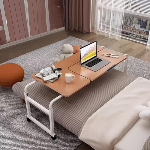 Extendable Rolling Mobility Table Over Bed,Overbed Table with Wheels, Over Bed Desk, Mobile Computer Desk, Adjustable Overbed Table, Tiltable Tabletop, for Home Bedroom Office (Col