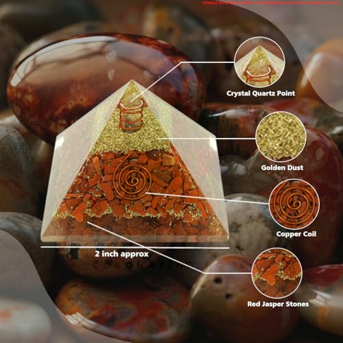 Image of Red Jasper Crystal Pyramid |Size-2Inch Approx | Large Healing Pyramid for Grounding, Energy Cleansing, and Emotional Stability|Spiritual Decor for Home and Office|