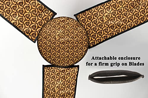 Image of Stylista Waterproof & Dustproof Three Blade Ceiling Fan Cover with attachable Enclosure Set of 2 Fan Covers Packed Pattern Light Yellow