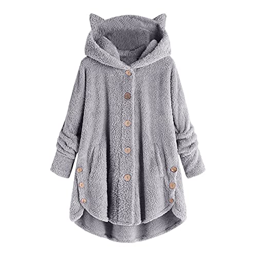 Womens Jakcets Fleece Jacket Button Down Fleece Hoodie with Ears Cartoon Fleece Jacket with Pockets Fall Women Outfits