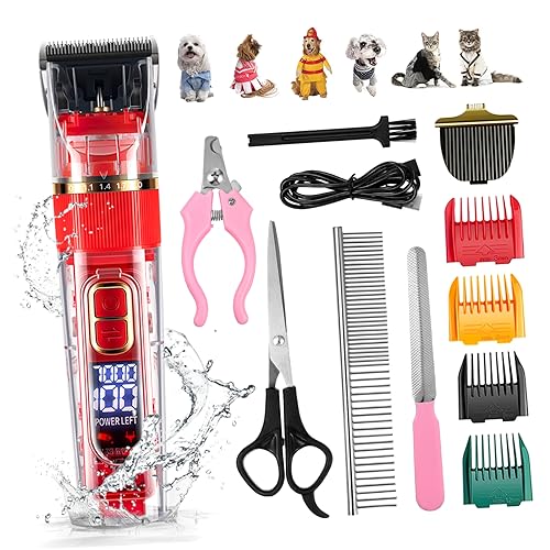 CIYODO 1Set Rechargeable Cordless Pet Grooming Clipper Low Noise Hair Clippers for Dogs and Cats with LED Screen Washable Design Comprehensive Accessories Easy to Use for Home