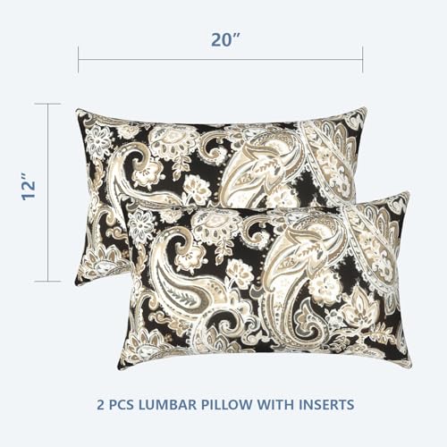 LVTXIII Outdoor/Indoor Lumbar Pillows, Decorative Patio Lumbar Cushions, Fluffy Fade Resistant Throw Pillow Cushions for Home Patio Coach Sofa, 12×20 Inch, Pack of 2, Paisley Black by LVTXIII - Image 2