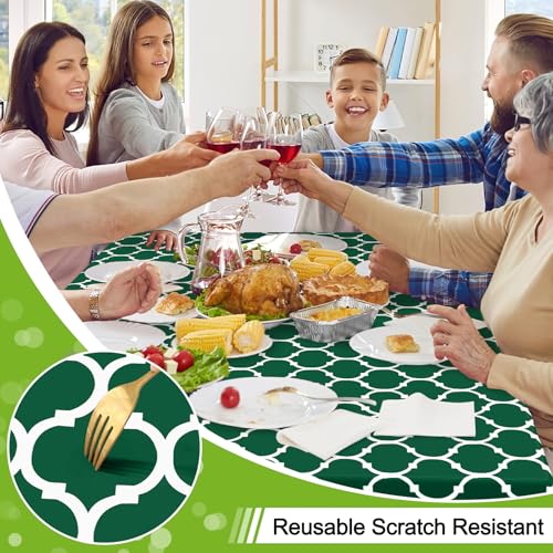 Image of Smiry Rectangle Tablecloth, Waterproof Vinyl Tablecloths with Flannel Backing for Rectangle Tables, Wipeable Spillproof Plastic Tablecloth for Dining, Indoor and Outdoor 60 inch x 84 inch, Emerald Green