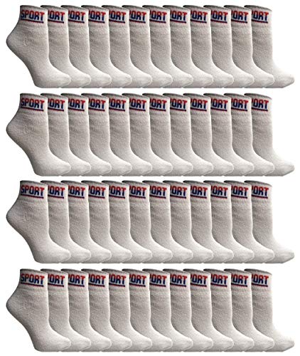 Yacht & Smith Mens & Womens Ankle Wholesale Bulk Pack Athletic Sports Socks, by SOCKS'NBULK (Mens 10-13 (Shoe Size 7-12), 48 Pairs White USA)