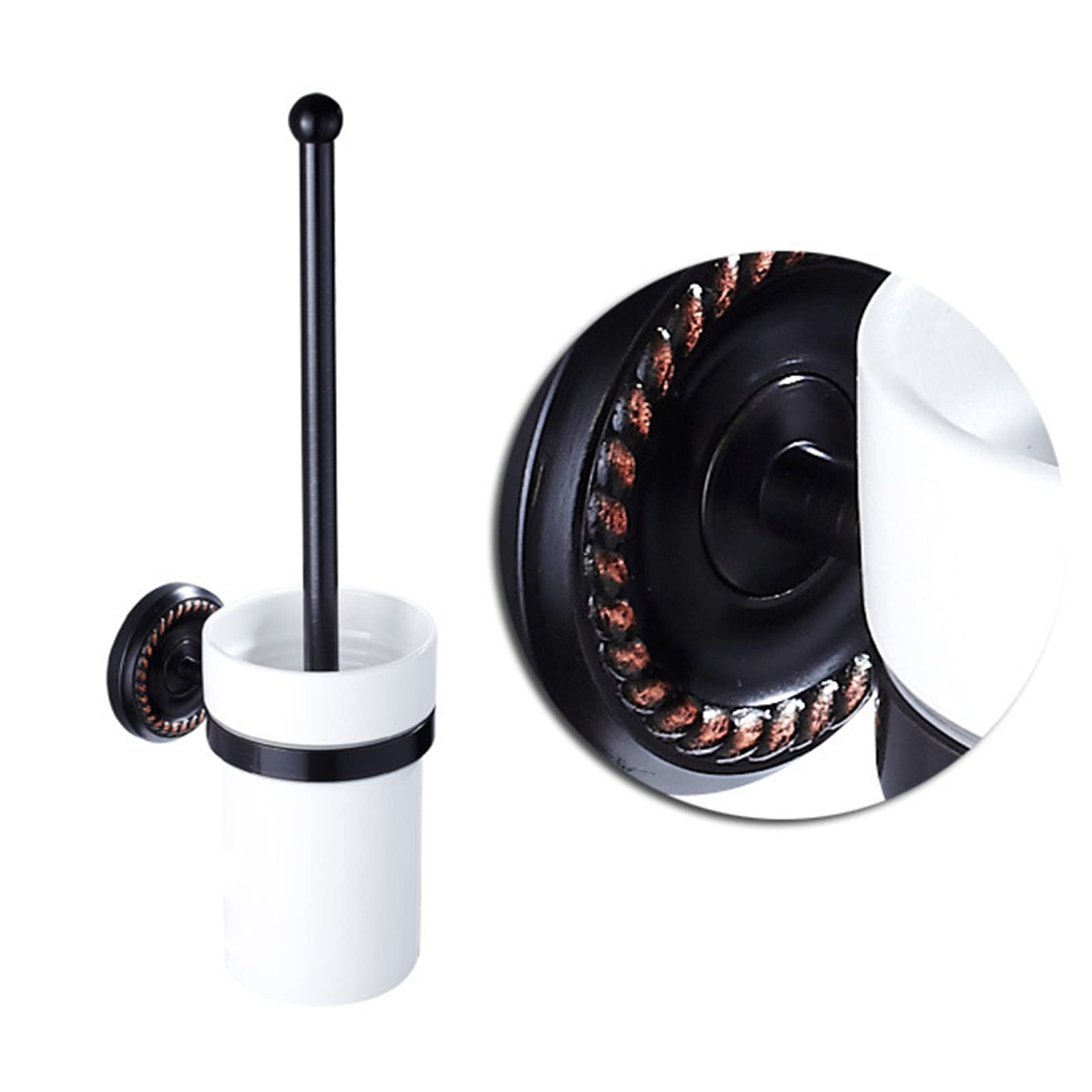Escobillero Antiguo Negro, Cepillo Limpiador De Inodoro De Latón con Taza De Cerámica, Soporte para Escobilla De Inodoro De Baño Montado En La Pared