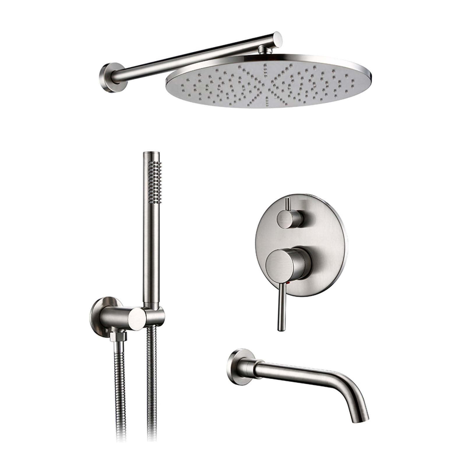 Colonne de douche argent brossé avec mitigeur chaud et froid réglables