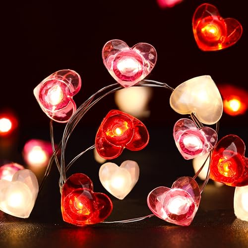 Yoitomehy Valentine's Day Decorations Heart String Lights 10FT 30 LED Battery Powered, Heart Fairy Lights Romantic Decor for Home Bedroom Gift Party Christmas