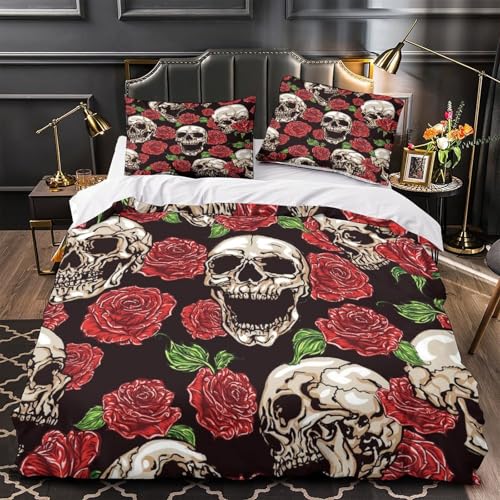 Housse de couette crâne et rose gothique en microfibre 135x200 cm