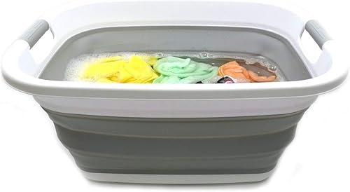 Miniatura 5 de SAMMART - Canasta plegable de plástico para ropa sucia, recipiente de almacenamiento organizador, tina de lavado portátil, para ahorro de espacio