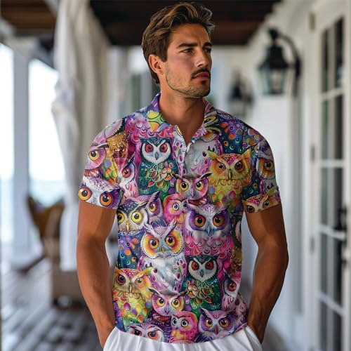 Bird Owl Polo Shirts for Men-Owl Lover Golf Moisture Dry Fit Short Sleeve Shirts S463