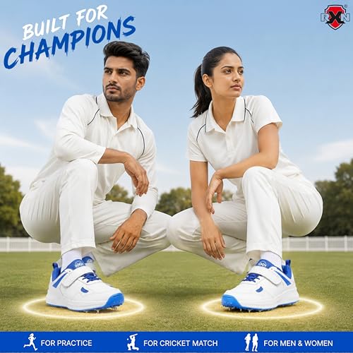 Image of RXN Victor Bowling Metal Spike Cricket Shoes for Men & Women | Cricket Spike Shoes with Phylon Sole, TPU Outsole & Synthetic Leather Upper Comes with Extra Nails & Keys to Tighten