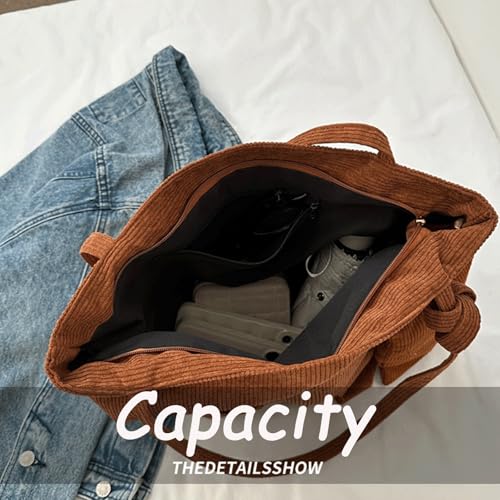Corduroy Tote Bag Set with Small Pouch Large Capacity Shoulder Purse for Women Vintage Corduroy Tote Bag With Matching Purse3