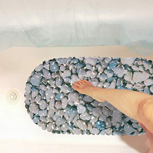 Relaxdays Anti-Slip Bath Mat, Stone-Look, Non-Slippery Suction Cups, Washable, W x D: 36 x 68 cm, PVC, Gray, Pack of 1