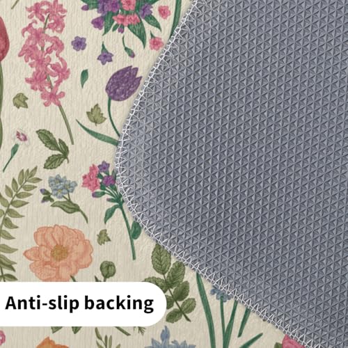 Spring Floral Kitchen Mats for Floor Set of 2 Pink Green Flower Ferns Leaves Botanical Summer Vintage Kitchen Rugs Non Slip Washable Absorbent Seasonal Kitchen Runner Rugs Decor,17x30 and 17x47 Inch by Aytipun - Used condition - Image 4