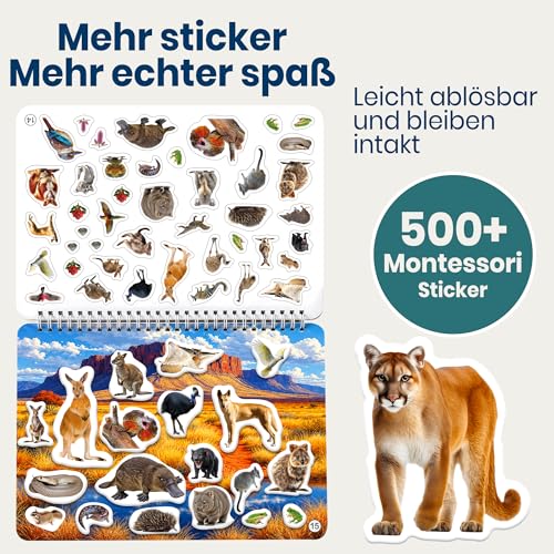 QUOKKA Stickerbuch für Kinder 3-5 Jahre Realistische Tiere – Kleinkind-Aktivitätsbuch, Mal- und Sticker-Kreativbuch mit 500+ Stickern… – Ansicht 2