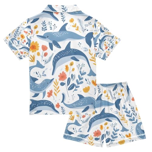 senya Whale and Flower A Satin Summer Pajama Sets Silk Short Sleeve Button Down Sleepwear2