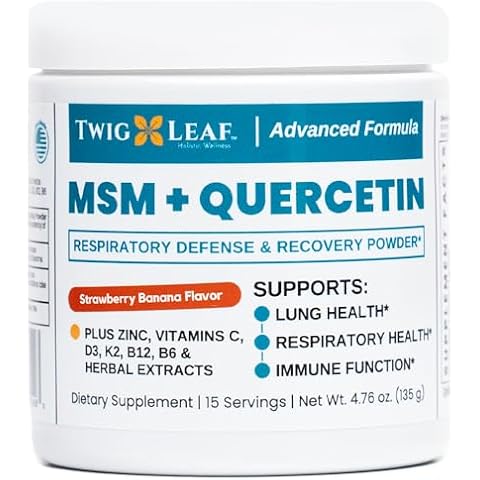 Twig & Leaf MSM + Quercetin Powder with Vitamin C & Zinc (Strawberry Banana) - Immune System Support Supplement for Respiratory Health & Lung Function - Natural Defense & Recovery Complex - 4.76 oz Cover