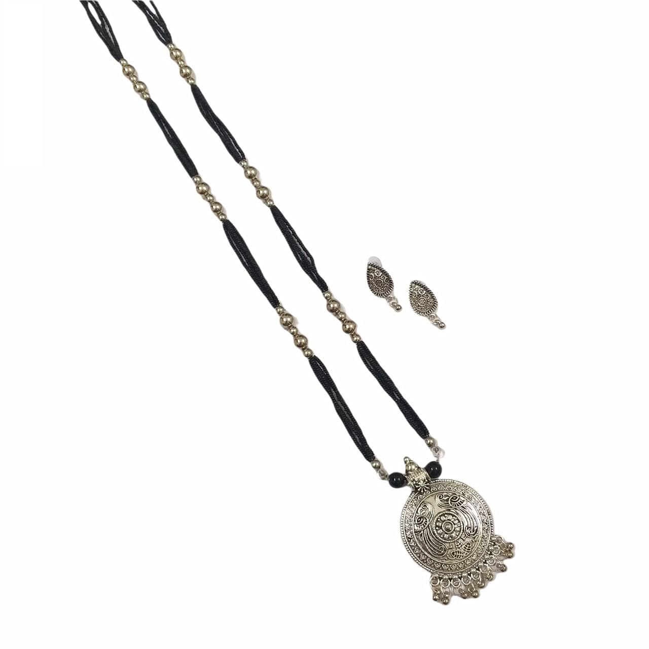 Silver Plated Black Beads 30 inch Long Oxidised Designer Women Mangalsutra-Peacock Round (B099ZL8N1R) Amazon Price History, Amazon Price Tracker