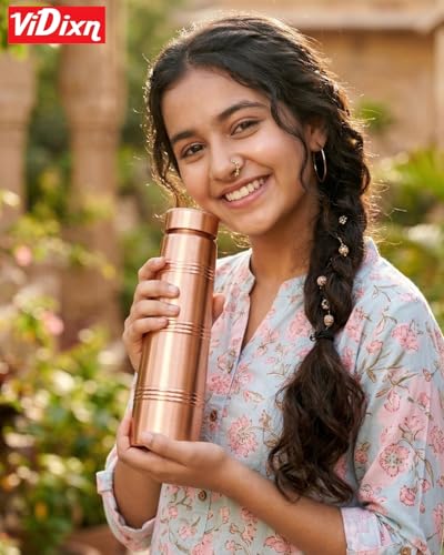 Image of 100% Pure Copper Water Bottle 950ml - Ayurvedic Leak-Proof Copper Bottle for Drinking Water - Handcrafted Mandala Design - BPA-Free & Eco-Friendly - Improves Immunity & Digestion (TOWER 3 RING)