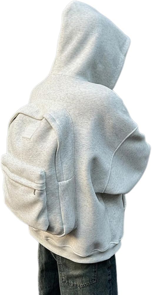 Womens Creative Hoodie with Backpack Unisex Casual Zip Up Long Sleeve Oversized Pocket Sweatshirt Jackets